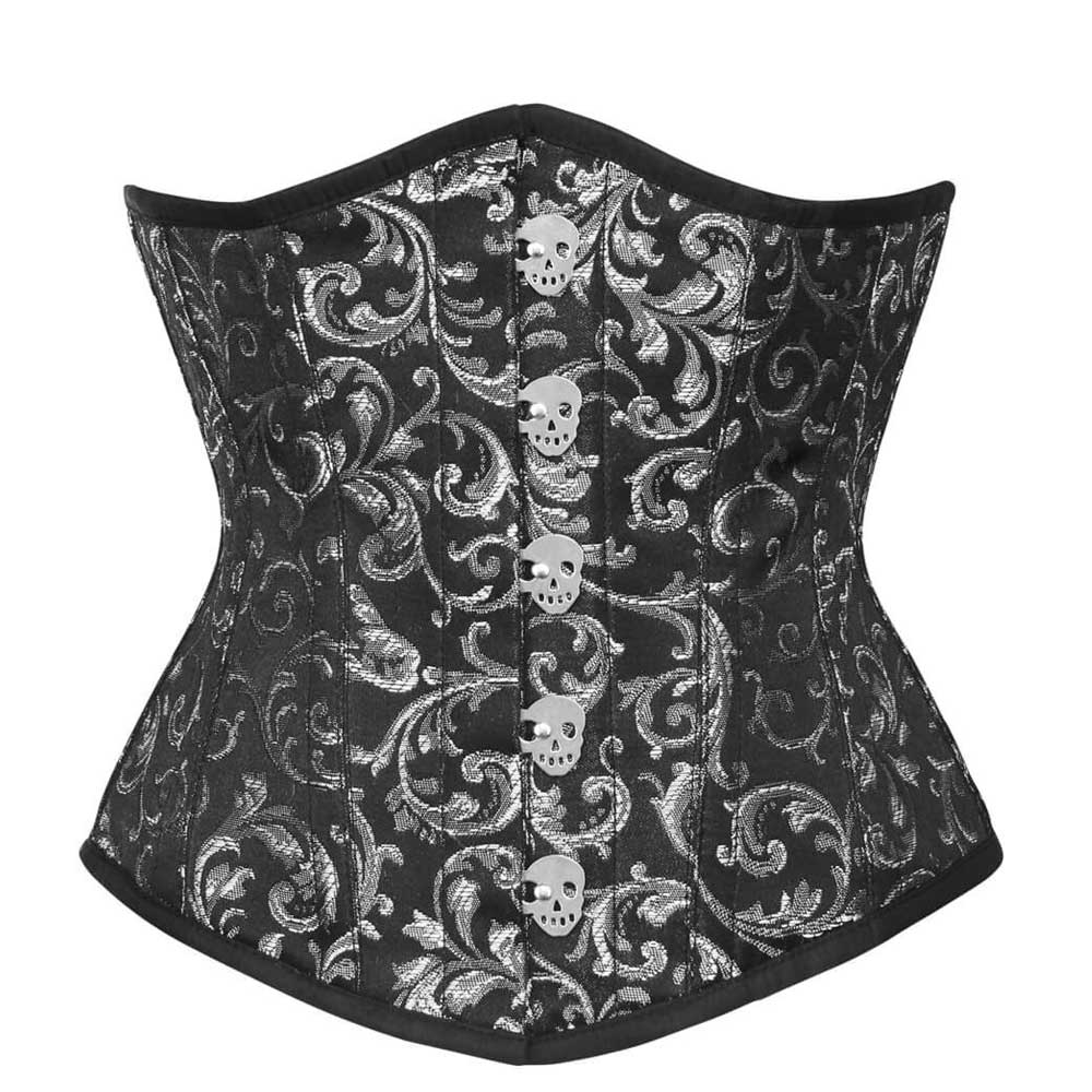 Attitude Corsets - Ufindel Underbust korset - Skull - Zwart/Zilverkleurig